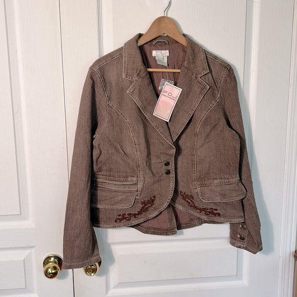 NWT FDJ FRENCH DRESSING DENIM JACKET IN LIGHT BURGUNDY COLOUR IN SIZE LARGE - Picture 1 of 7